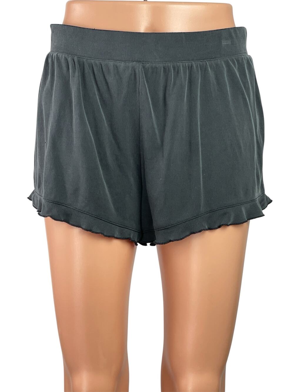 Marine Layer Women's Black Ribbed Knit Ruffle Pull On Lounge Mini Shorts Size S
